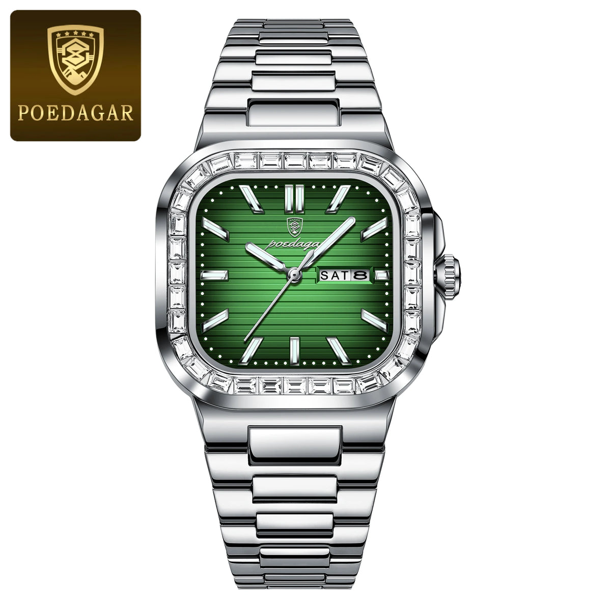 POEDAGAR Square Fashion Men's Watch Date Week Waterproof Luminous Quartz Man Watch Stainless Steel Luxury Sports Watches For Men