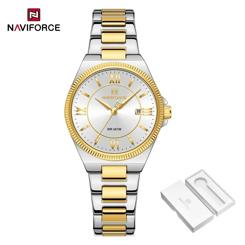 High Quality NAVIFORCE 2026 Woman Quartz Watch Retro Watches 3ATM Waterproof Stainless Steel Watchband  Ladies' Watches NF5073