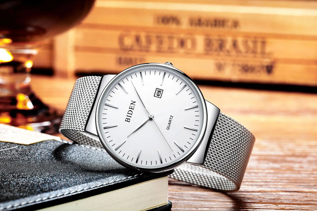 New Men Watch Fashion Mens Stainless Steel Mesh Waterproof Sport Quartz Wristwatch Luxury Blue Male Watches for Men Female Reloj