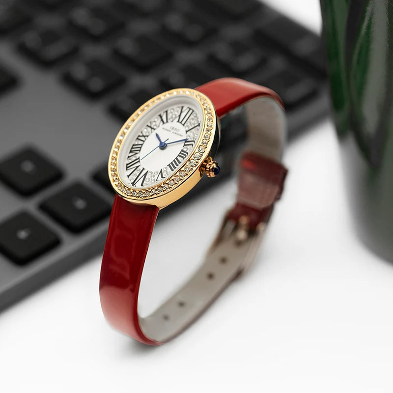 Original Brand Woman Watch Silver Steel Waterproof Oval Handwatch Female Fashion High Quality Ladies Leather Wristwatches Blue