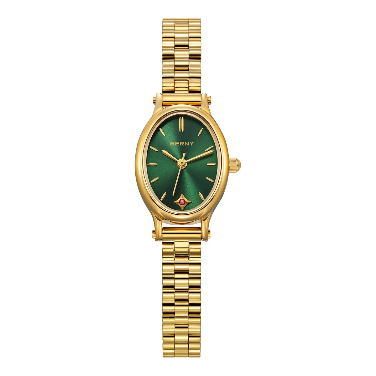 BERNY Gold Watch for Women Olive Green Quartz Jewelry Bracelet Casual Jewelry Women's Wristwatch Small Fashion Ladies Watches