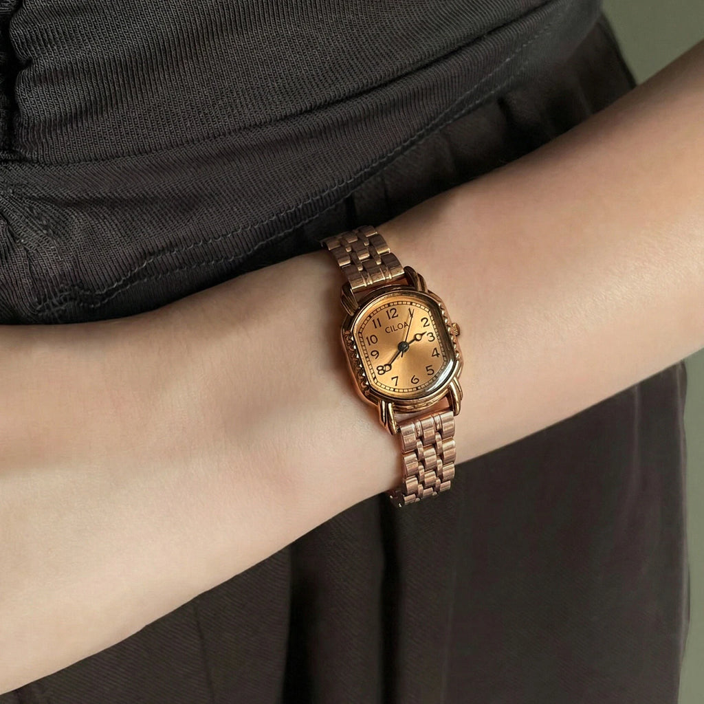 CILOA 2026 Women's Retro Rose Gold Watch, Small Dial Stainless Steel Band, Casual Quartz Wristwatch