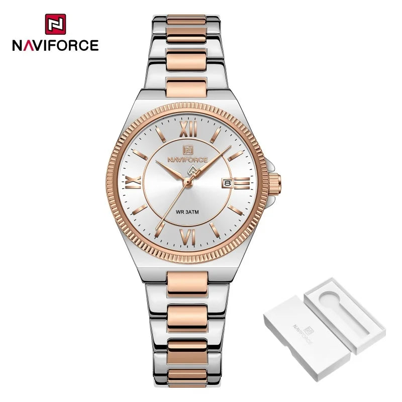 High Quality NAVIFORCE 2026 Woman Quartz Watch Retro Watches 3ATM Waterproof Stainless Steel Watchband  Ladies' Watches NF5073