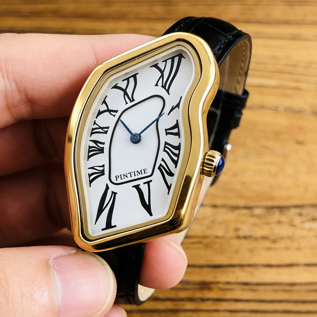 1pc lady quartz watch, Roman numeral dial, creative irregular shape watch, retro Y2K design, quartz movement, alloy case and min