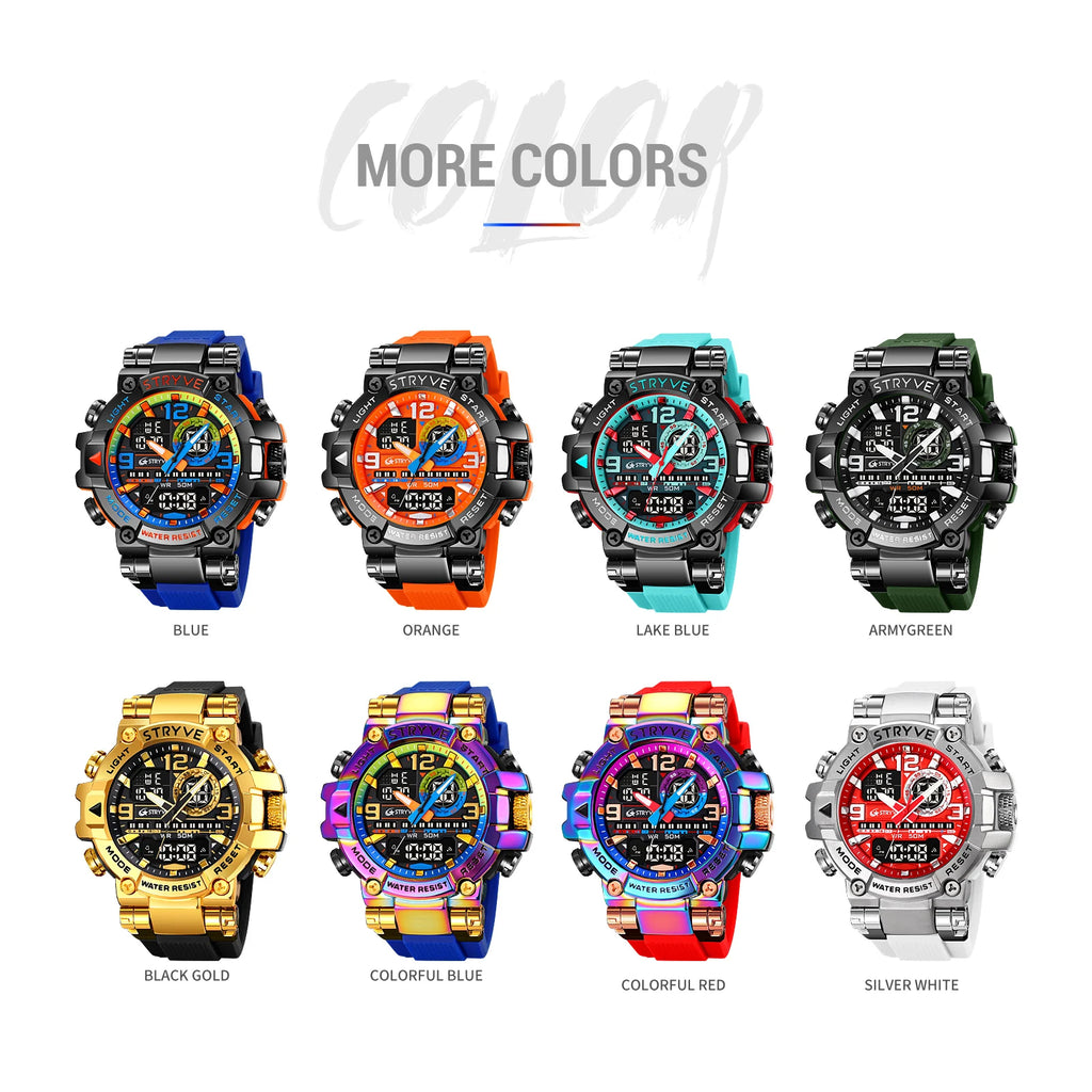 Men's STRYVE 8025 High Quality Digital-Analog Dual Movement 5ATM Waterproof Watches Fashion Sports Men's Relogio Masculino