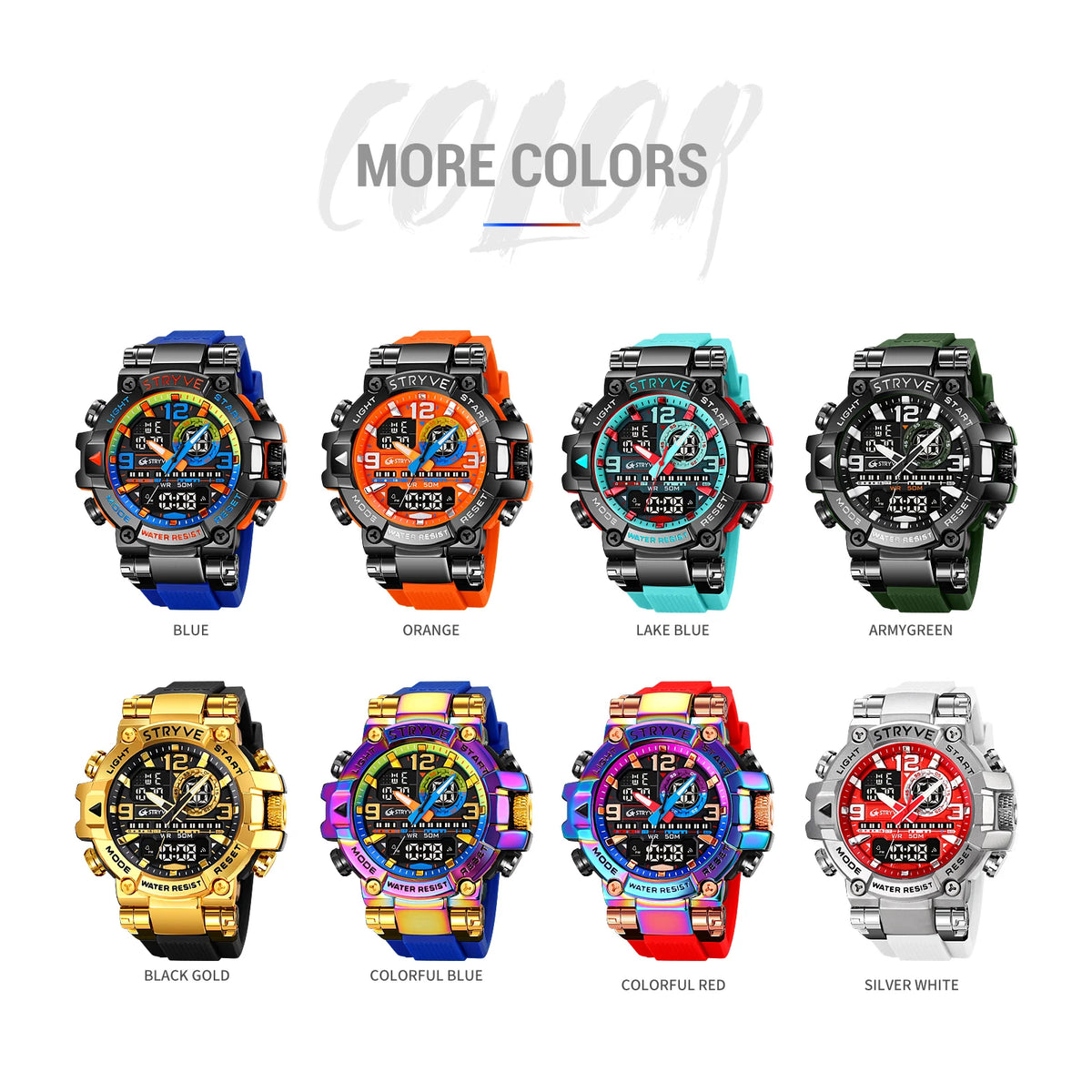 Men's STRYVE 8025 High Quality Digital-Analog Dual Movement 5ATM Waterproof Watches Fashion Sports Men's Relogio Masculino