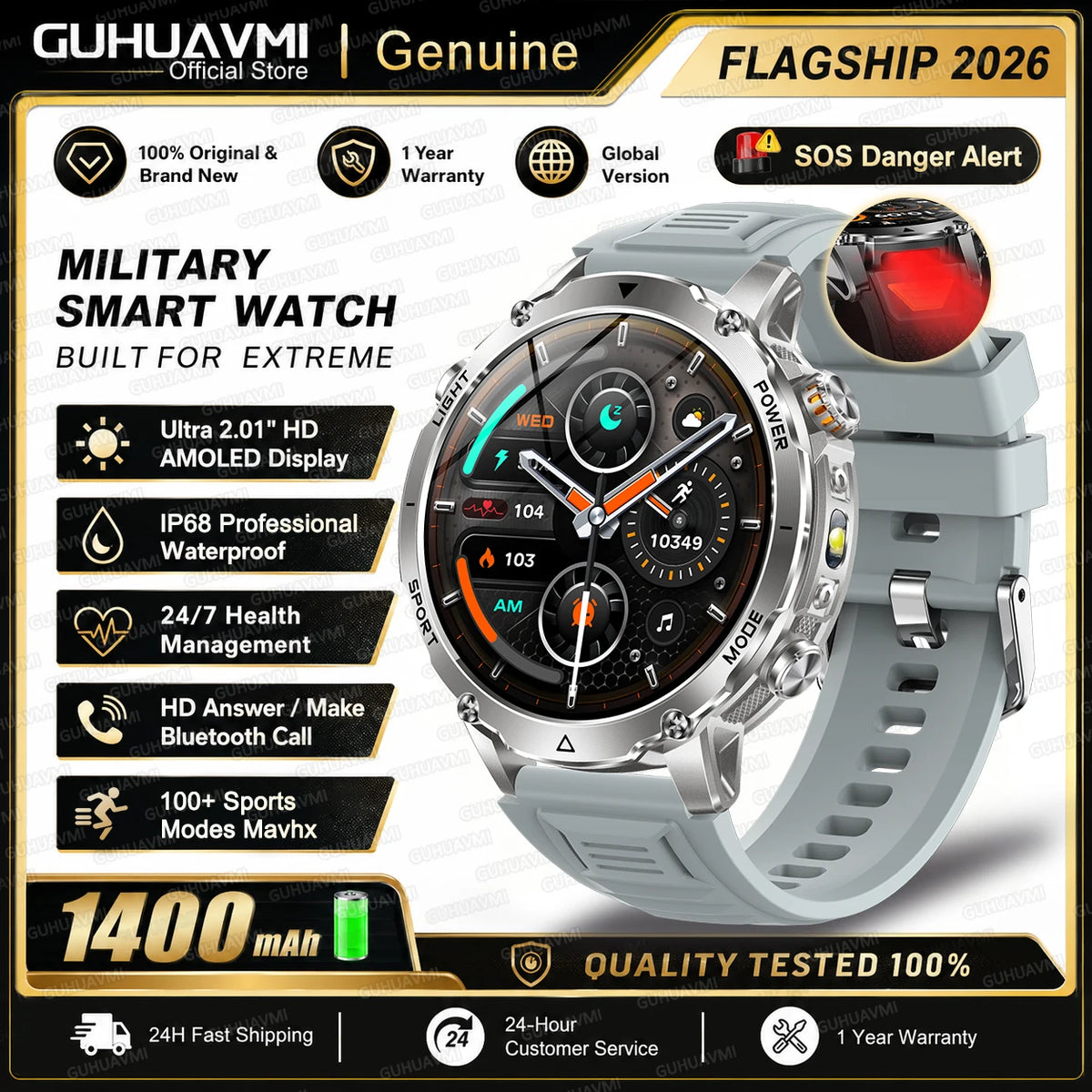 New 1400mAh Ultra Big Battery Smart Watch GPS path Waterproof Swim Sport Run tracker Outdoors Flashlight Military Smartwatch Men
