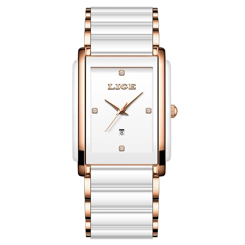 LIGE New Luxury Women Watches Elegant Ceramic Quartz Wristwatches Waterproof Date Fashion Gift For Ladies Watch Relojs Mujer+Box