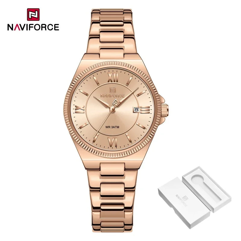 High Quality NAVIFORCE 2026 Woman Quartz Watch Retro Watches 3ATM Waterproof Stainless Steel Watchband  Ladies' Watches NF5073