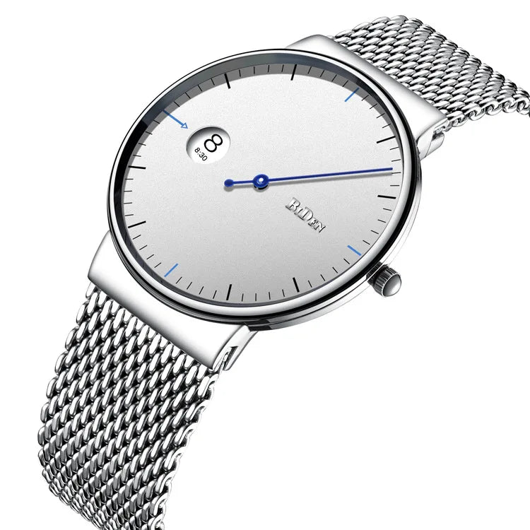 New Men Watch Fashion Mens Stainless Steel Mesh Waterproof Sport Quartz Wristwatch Luxury Blue Male Watches for Men Female Reloj