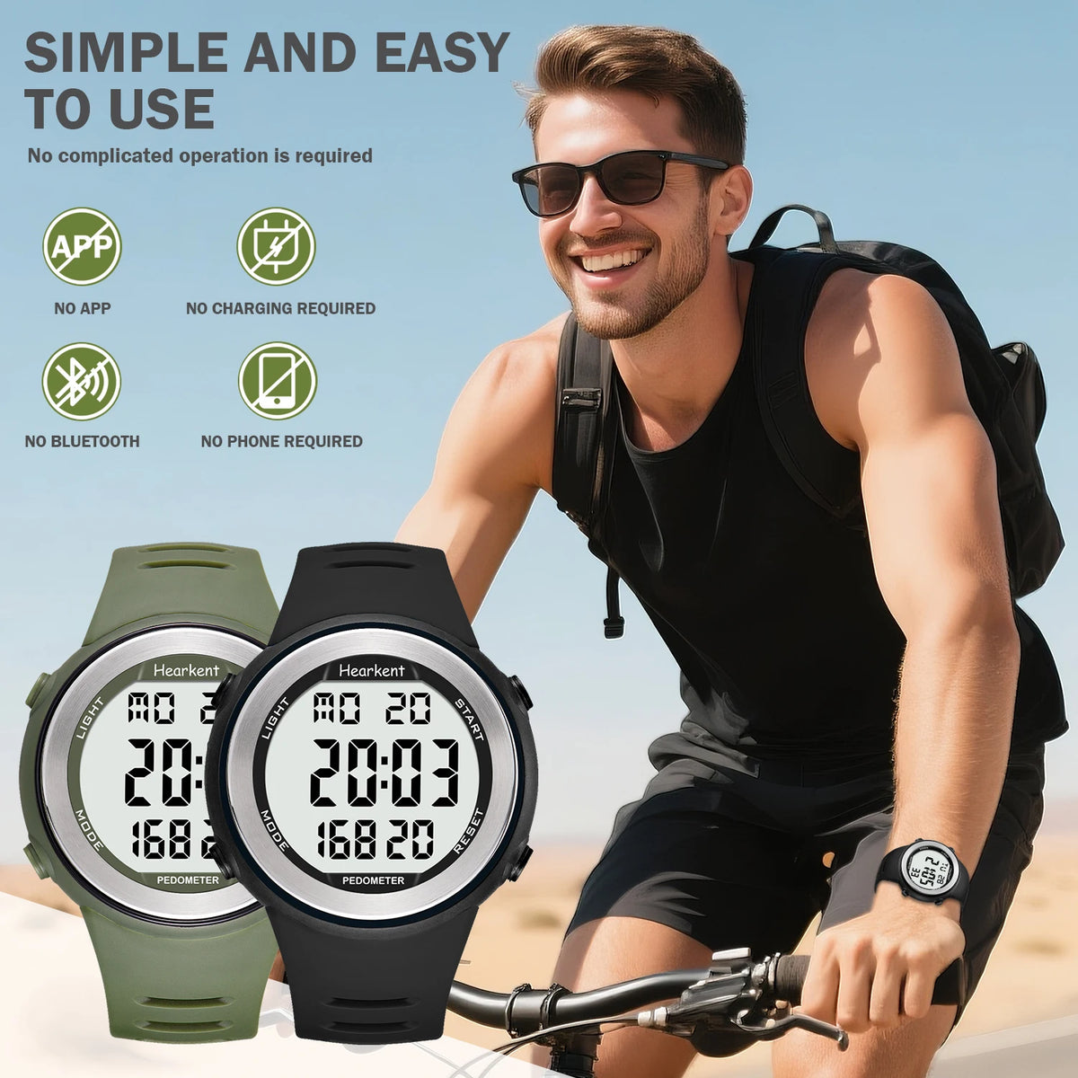 Hearkent Pedometer Watch Men Waterproof Step Counter Calorie Tracker Women Back Light Display Countdown Digital Sport Watches