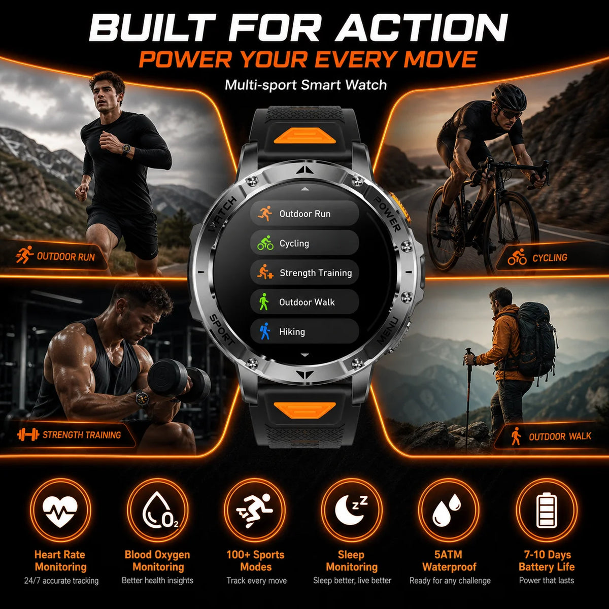 2026New Military 1400mAh Battery Smartwatch Men 1.7 inches Sapphire glass 5ATM Waterproof Flashlight Sports Bluetooth call Watch