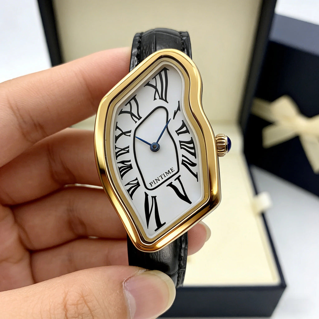 1pc lady quartz watch, Roman numeral dial, creative irregular shape watch, retro Y2K design, quartz movement, alloy case and min
