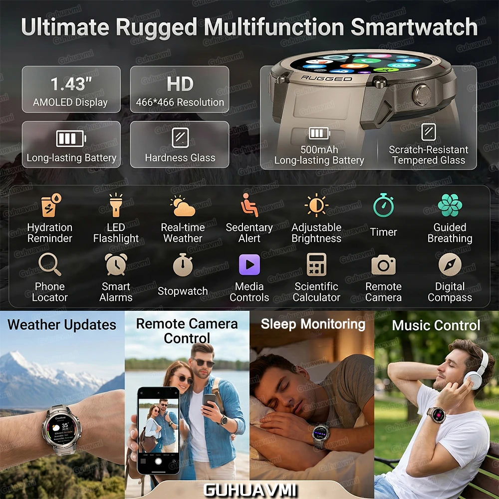 2026 new generation six-star GPS smart watch 1.43-inch AMLED screen 5atm waterproof offline map compass outdoor sports bracelet