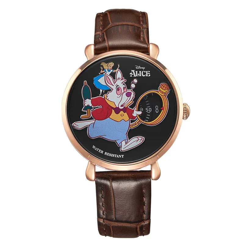 Disney Alice's Adventures In Wonderland White Rabbit Unisex Cartoon Quartz Wristwatch Women Man Pointless Design Lady New Clock