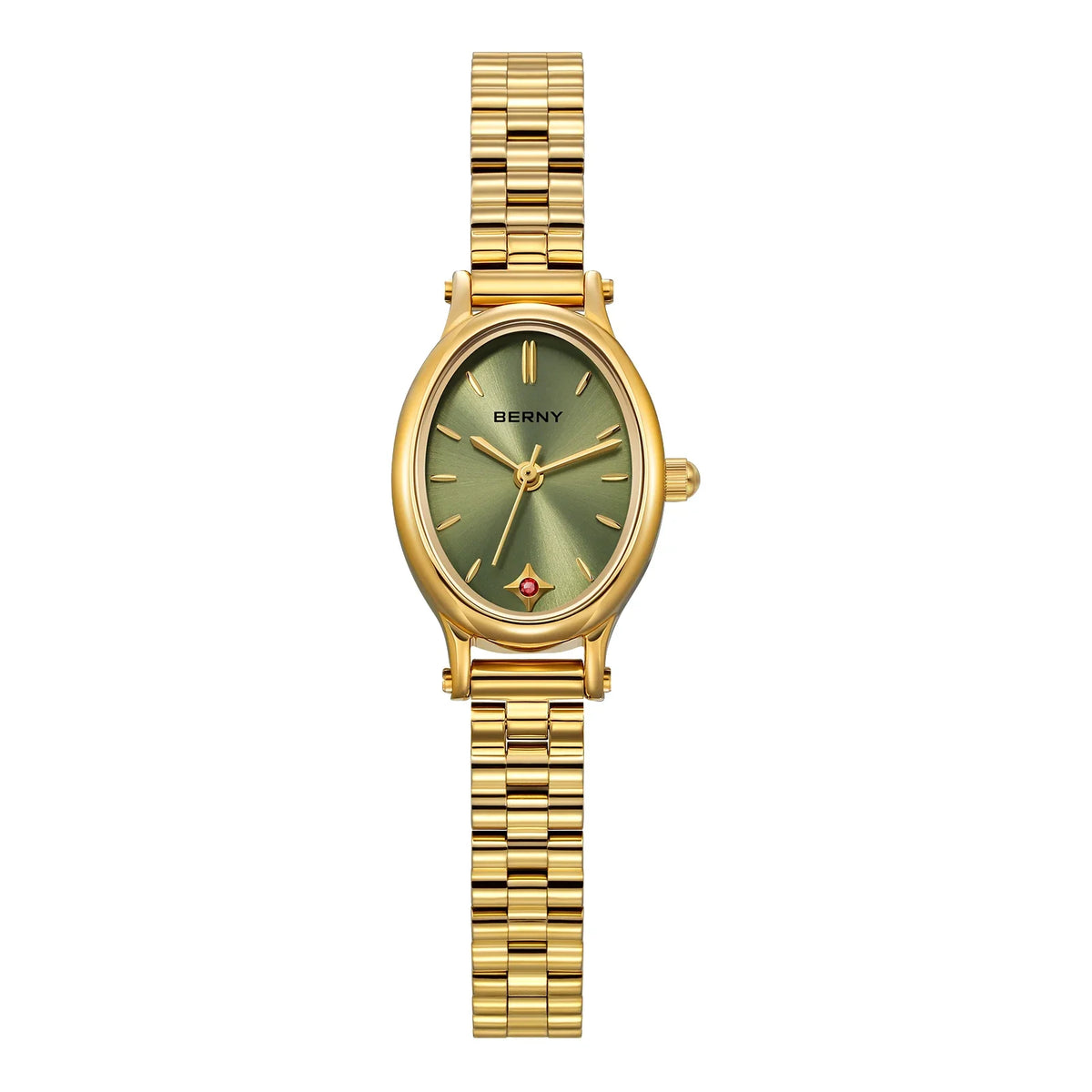 BERNY Gold Watch for Women Olive Green Quartz Jewelry Bracelet Casual Jewelry Women's Wristwatch Small Fashion Ladies Watches