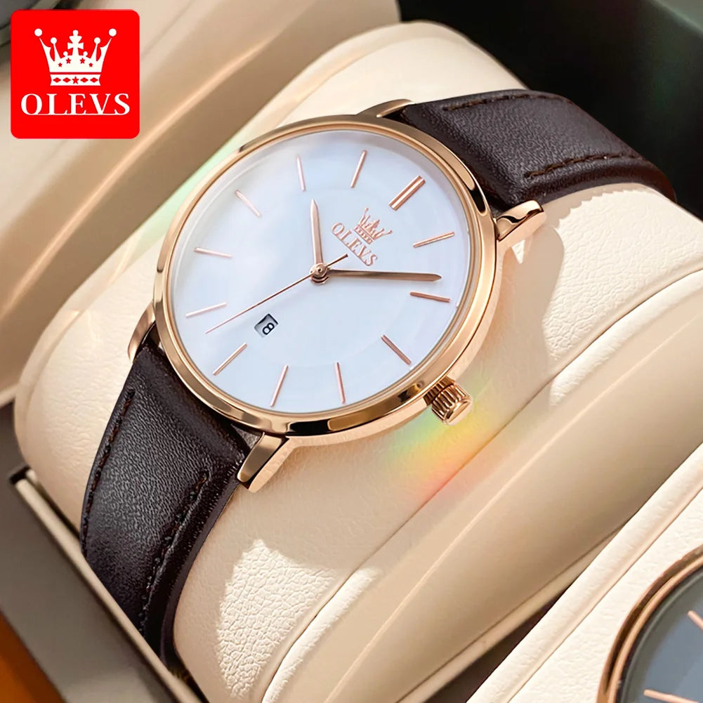 OLEVS Watch For Women Japan Quartz Movement 6.5mm Case Thickness Waterproof Ladies Hand Clock Calendar Fashion Dress Wrist Watch