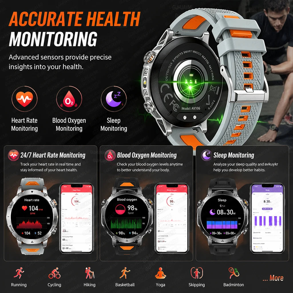 New 1400mAh Ultra Big Battery Smart Watch GPS path Waterproof Swim Sport Run tracker Outdoors Flashlight Military Smartwatch Men