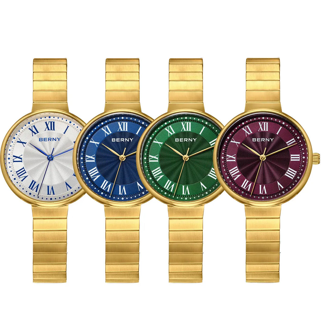 BERNY Women's Gold Watch Fashion Quartz Wristwatch Waterproof Top Brand Exquisite Stainless Steel Top New Watches for Ladies