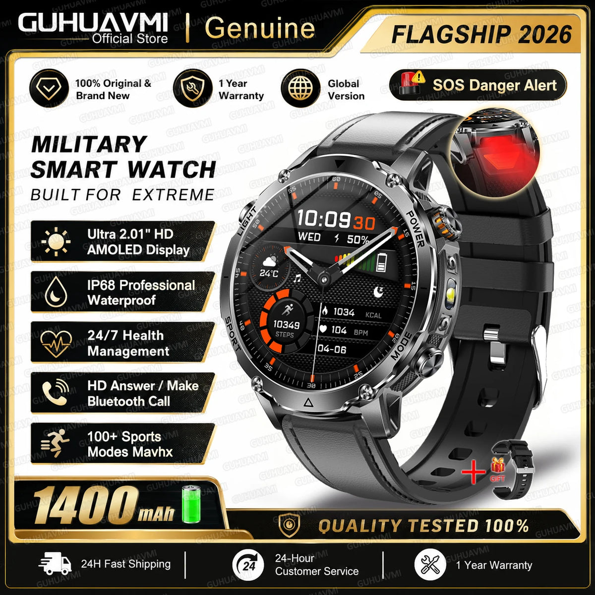 New 1400mAh Ultra Big Battery Smart Watch GPS path Waterproof Swim Sport Run tracker Outdoors Flashlight Military Smartwatch Men