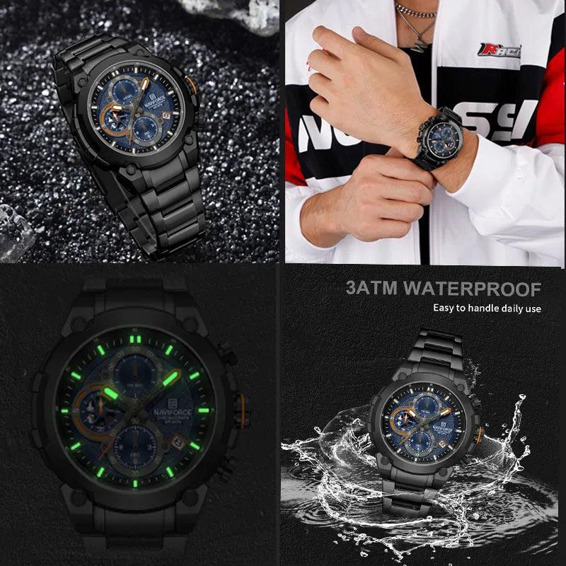 NAVIFORCF Men's Military Watch Luxury Waterproof Quartz Chronograph Wristwatch Fashionable Masculino Hot Fashion  Clock Watch