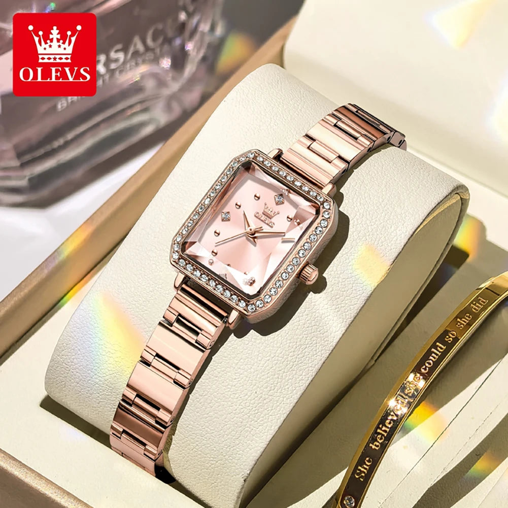 OLEVS Womens Watch Square Quartz Watch Waterproof Luminous Wristwatches For Women Original Elegant Luxury Fashion Reloj 5688