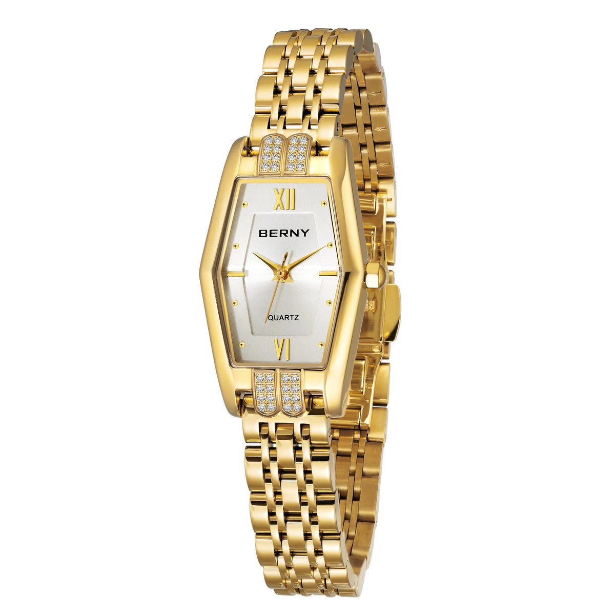 BERNY Gold Watches for Women Elegant Dainty Hexagon Ladies Quartz Wrist Watches Stainless Steel Band Fashion Luxury Bracelet
