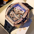 GELATU Brand Hollow Men Watch Silicone Strap Waterproof High end Full Diamond Dragon Dial Brand Automatic Mechanical Watch 6021