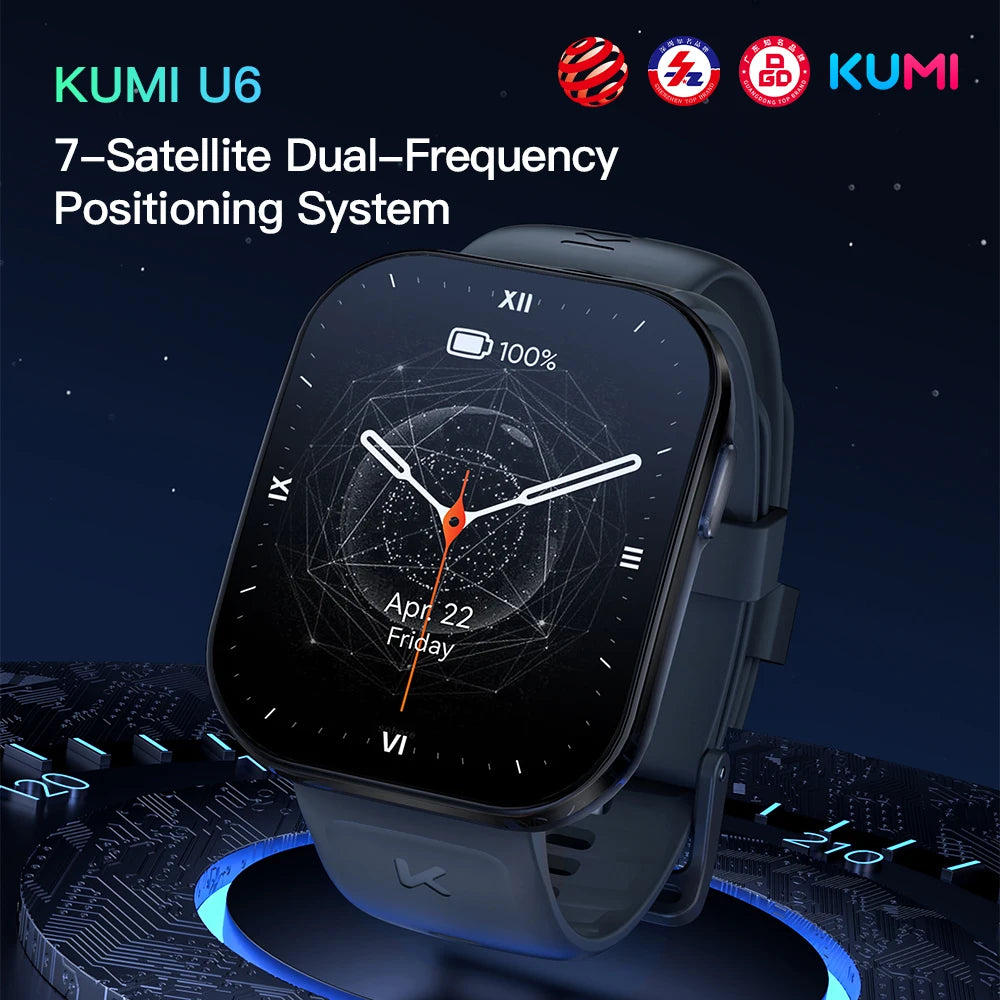 KUMI U6 Smart Watch 1.96" AMOLED 60Hz, Dual-Band GPS, AI ChatGPT Voice Assistant, Heart Rate/SpO2/Sleep, 100+ Sports, 5ATM