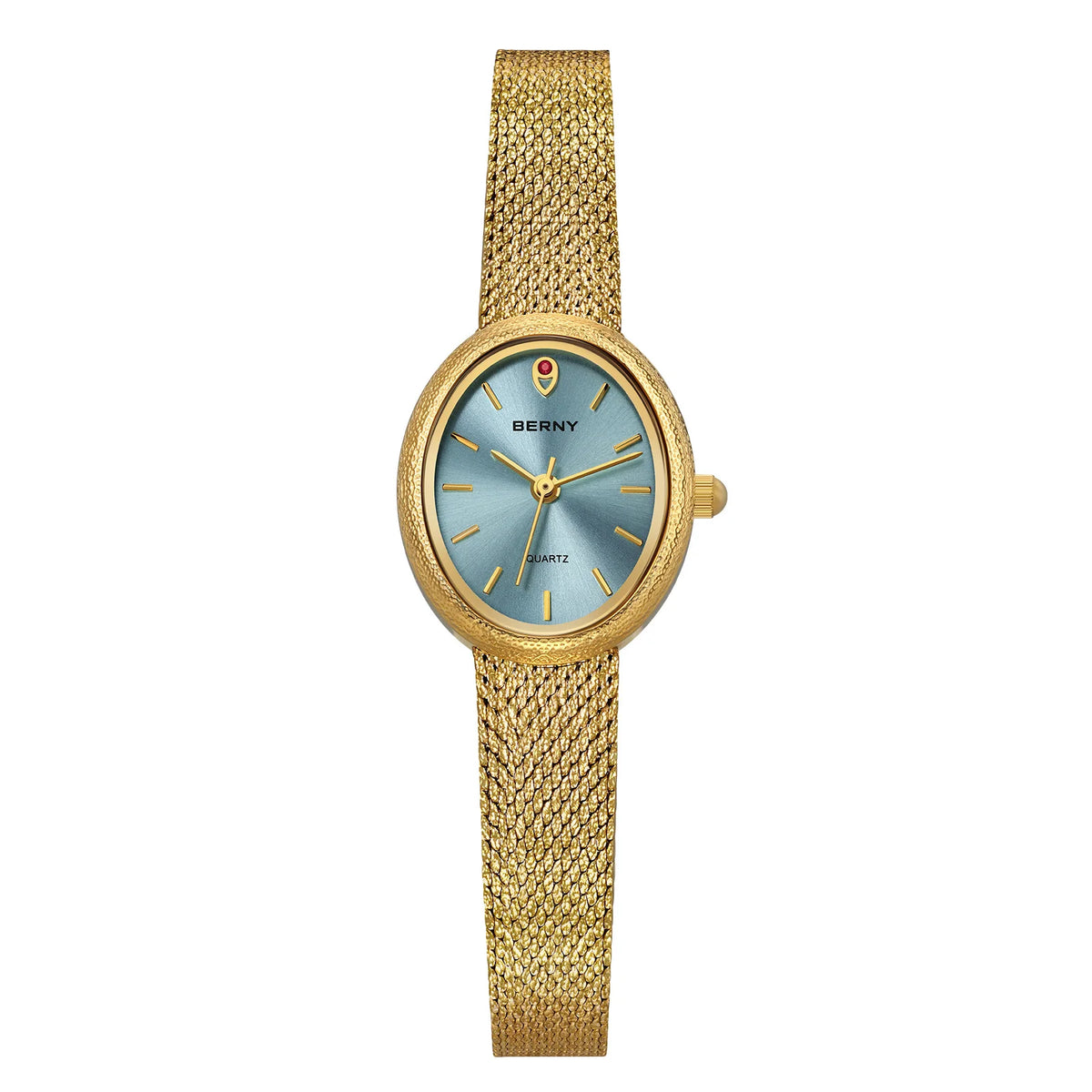 BERNY Luxury Watches for Women Fashion Golden Ladies Quartz Watch Super Lightweight Oval Case S/S Casual Dress Wristwatch