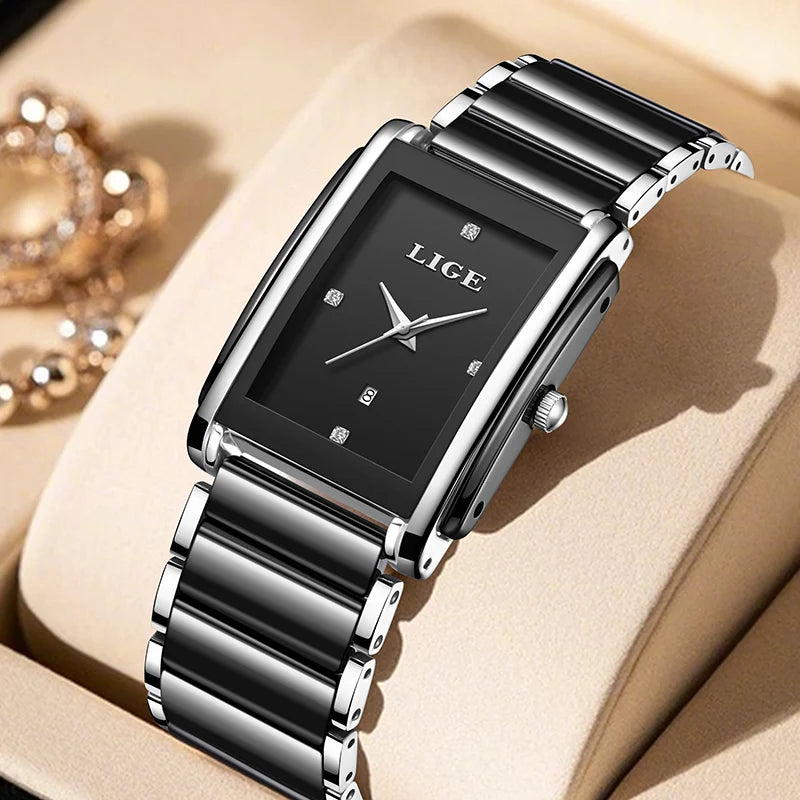 LIGE New Luxury Women Watches Elegant Ceramic Quartz Wristwatches Waterproof Date Fashion Gift For Ladies Watch Relojs Mujer+Box