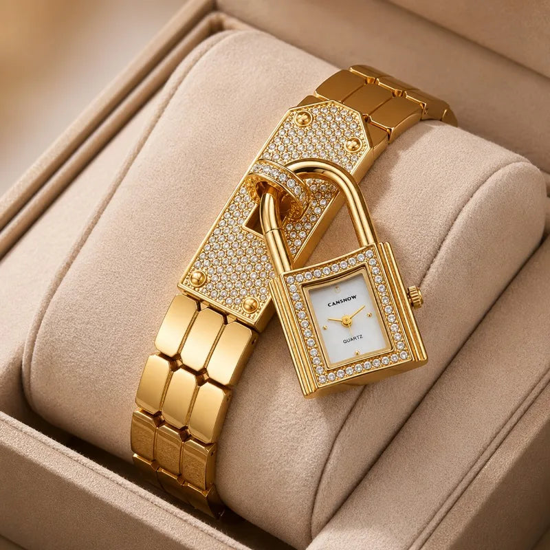 Gold Lock Bracelet Watch