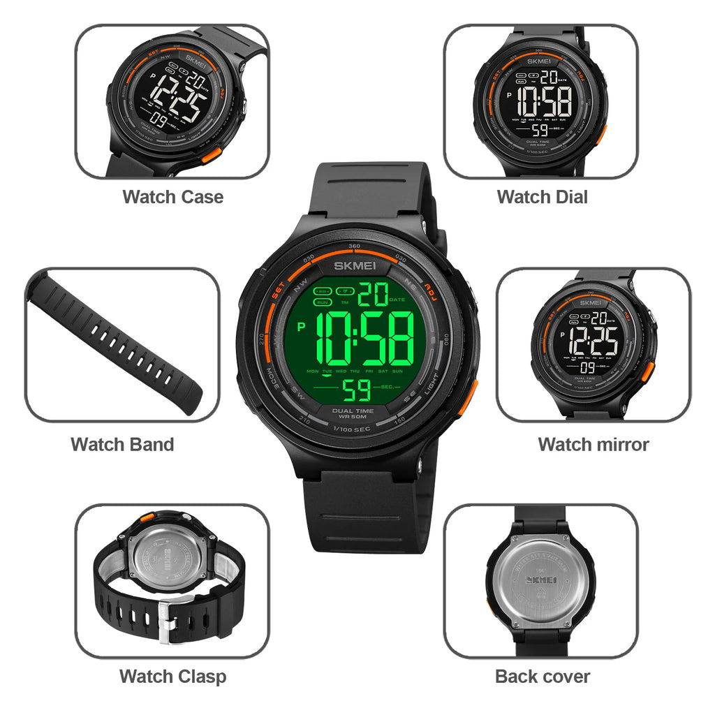 SKMEI Fashion Mens Sport Watches Digital LED Light Countdown For Men Women 5Bar Waterproof Wristwatches Alarm Clock