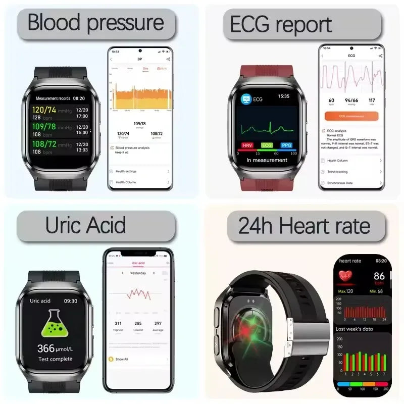 2026New Heart Health Analysi NFC Air Pump+Air Bag Smart Watch Men Accurate Blood Pressure Uric Acid ECG Call Smart Bracelet lady