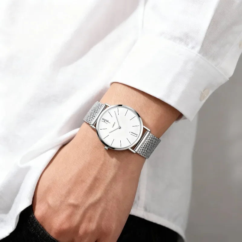Minimalist Men's Watches Simple Fashion Ultra Thin Quartz Watch Man Leisure Metal Mesh Belt Business Male Clock reloj de hombre