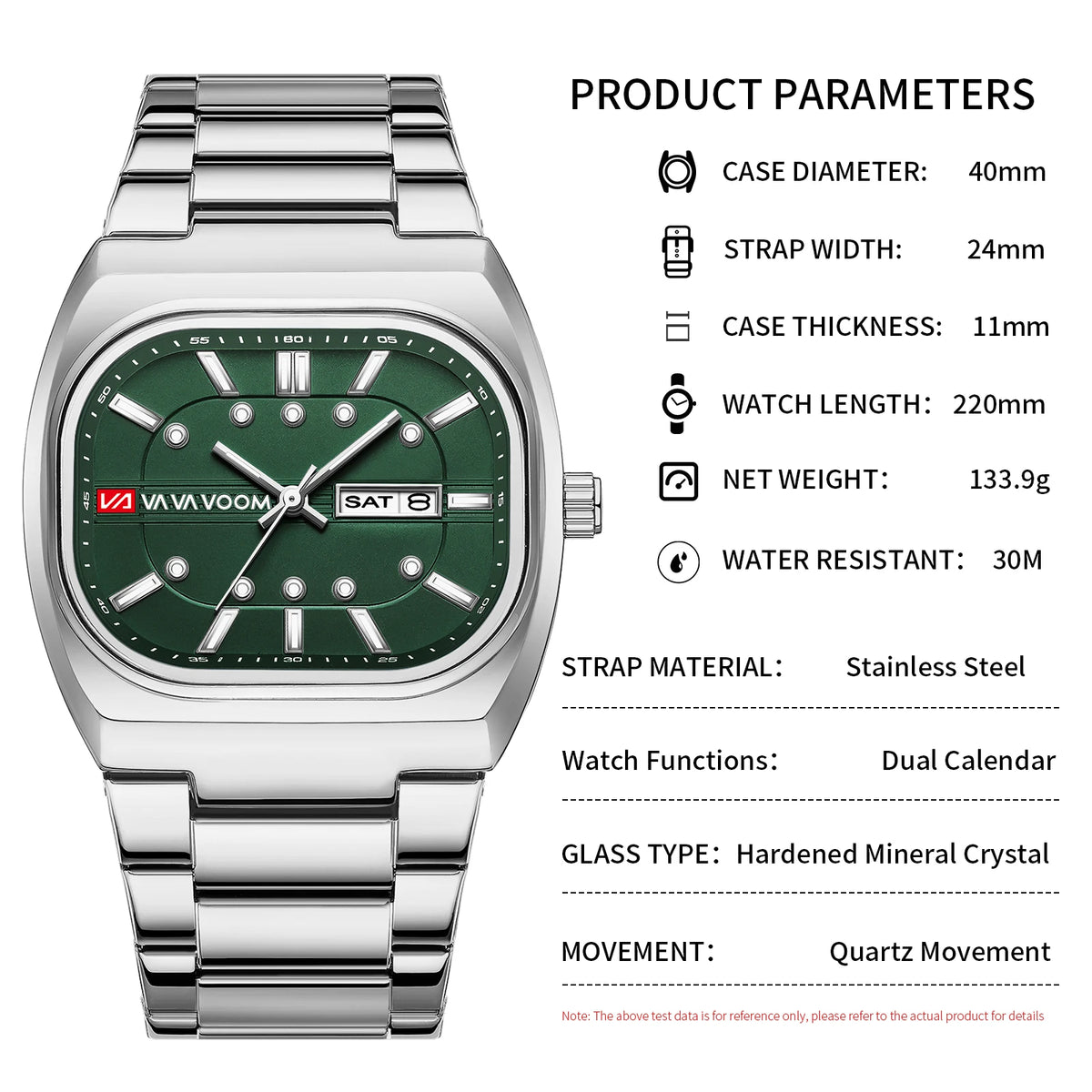 Reloj Hombre Stainless Steel Men Watch 40mm Square Quartz Movement Black Diving Sports Clock Business Banquet Week Watch for Men