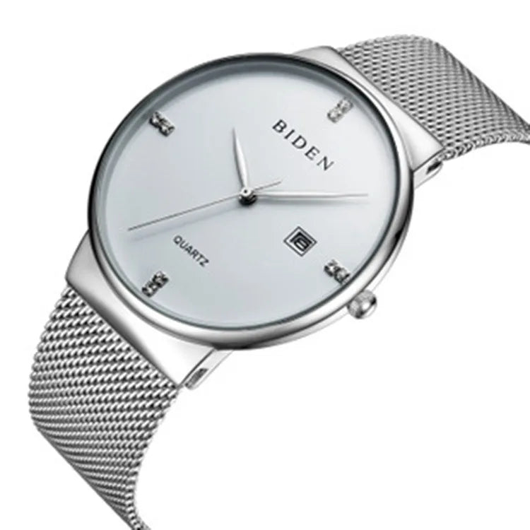 New Men Watch Fashion Mens Stainless Steel Mesh Waterproof Sport Quartz Wristwatch Luxury Blue Male Watches for Men Female Reloj