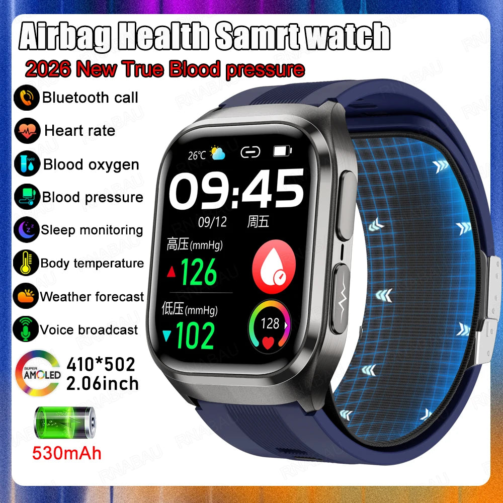 2026 Airbag Smart Watch Nursing grade Bluetooth call air Pump ECG True Accurately Blood Pressure Uric Acid Blood Lipid watch men