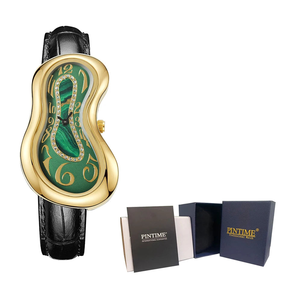 Original Y2K Men's Watch Irregular Creative Crash Melting Twist Watch For Men Genuine Leather Advanced Creative Design 여성용 손목시계