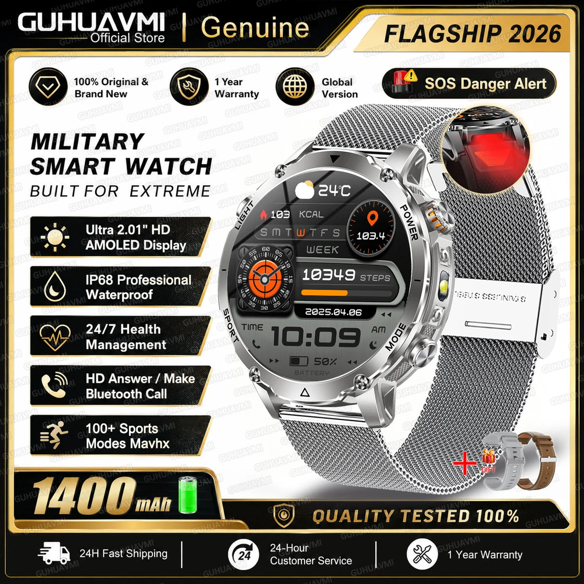 New 1400mAh Ultra Big Battery Smart Watch GPS path Waterproof Swim Sport Run tracker Outdoors Flashlight Military Smartwatch Men
