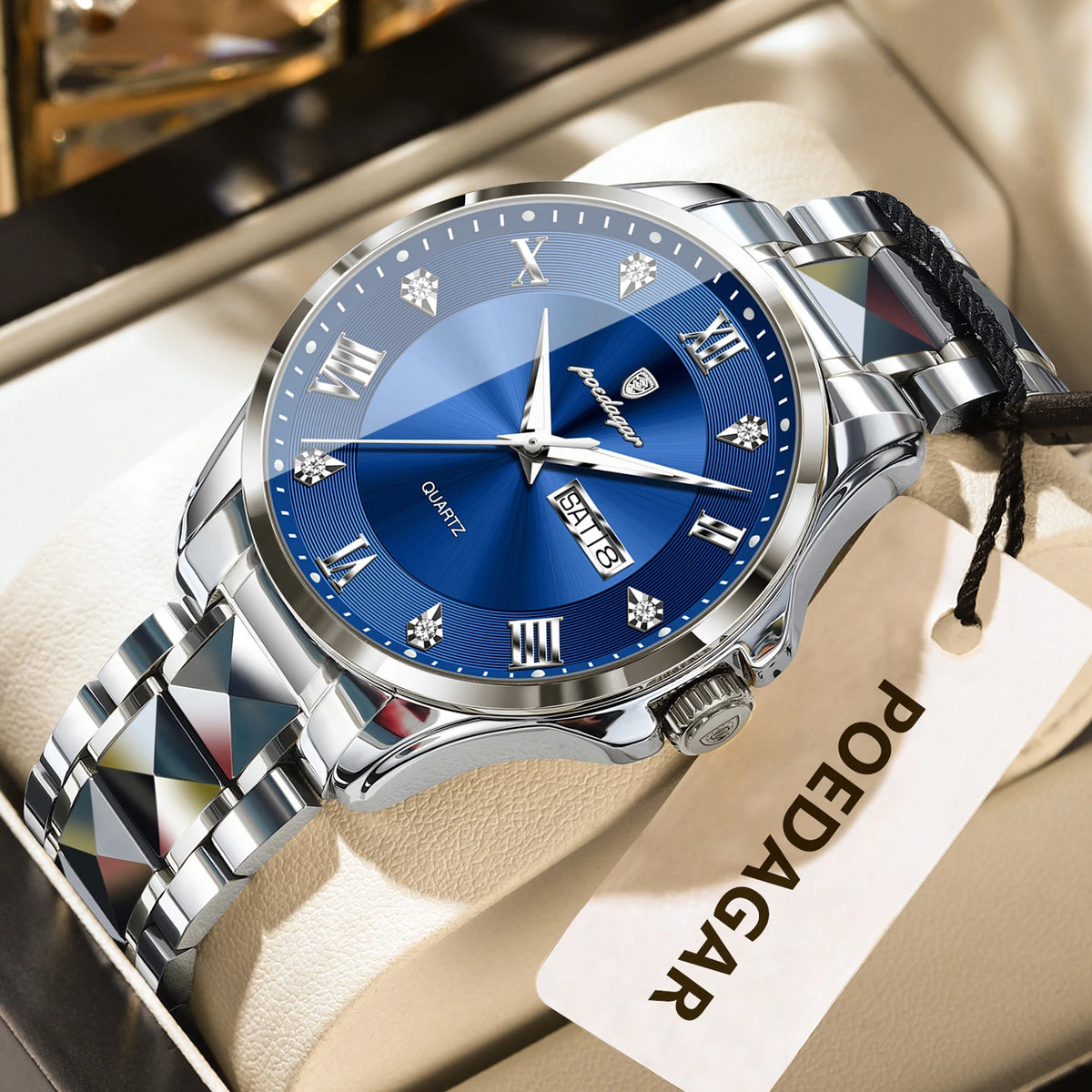 POEDAGAR Original Luxury Man Watch Waterproof Luminous Date Week Fashion Men Clock Stainless Steel Quartz Business Men's Watches