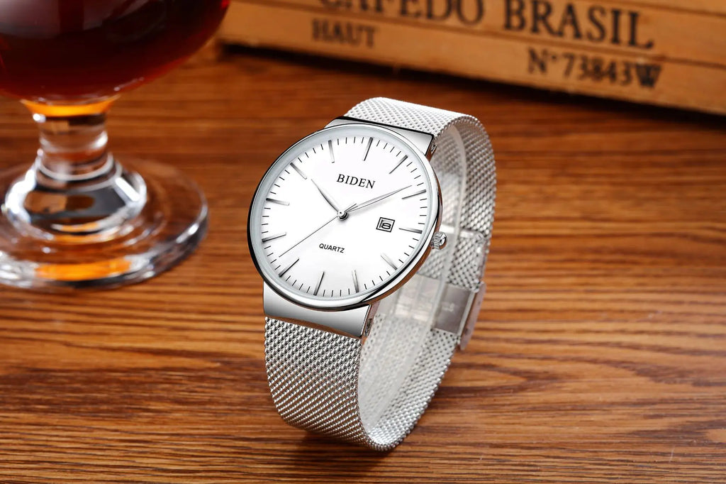 New Men Watch Fashion Mens Stainless Steel Mesh Waterproof Sport Quartz Wristwatch Luxury Blue Male Watches for Men Female Reloj