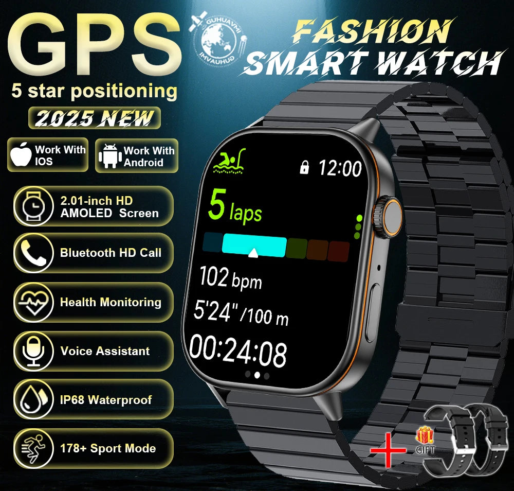2026New Dual-band GNSS GPS Sports Smart Watches IP68K Swim Compass Heart rate tracker Military Bluetooth Call Bracelet Men Women