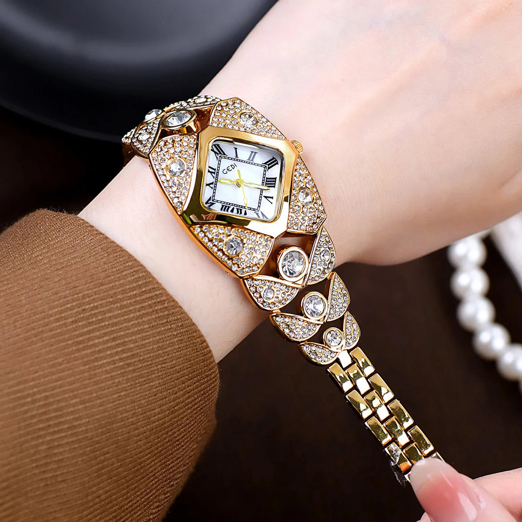 2026 New Women Watch Light Luxury Brand Diamond Inlaid Bracelet Watches Waterproof Ladies Fashion Quartz Clock Wristwatch Gift