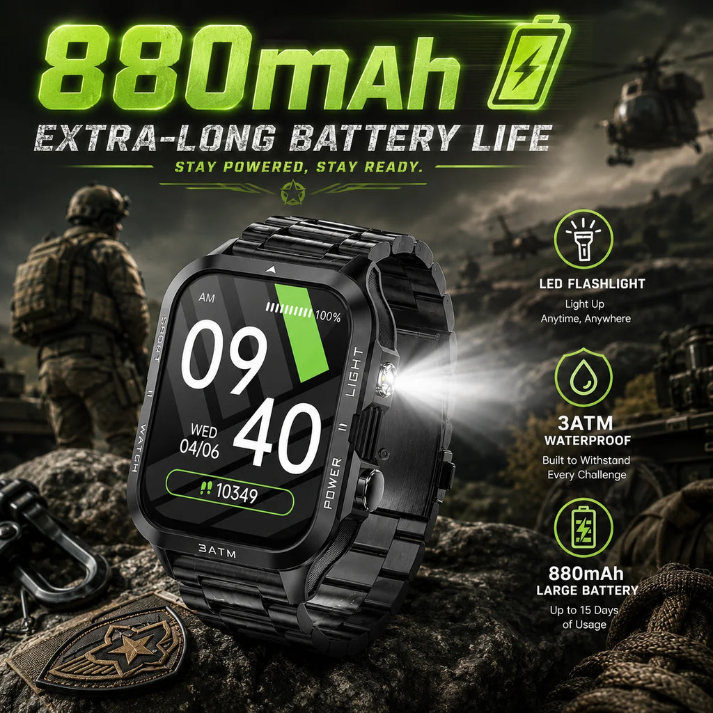 LIGE 2026 New 1.96"HD Screen Smartwatch Men Sports 880mAh Battery Bluetooth Call LED Flashlight 3ATM Waterproof Men Smart Watch