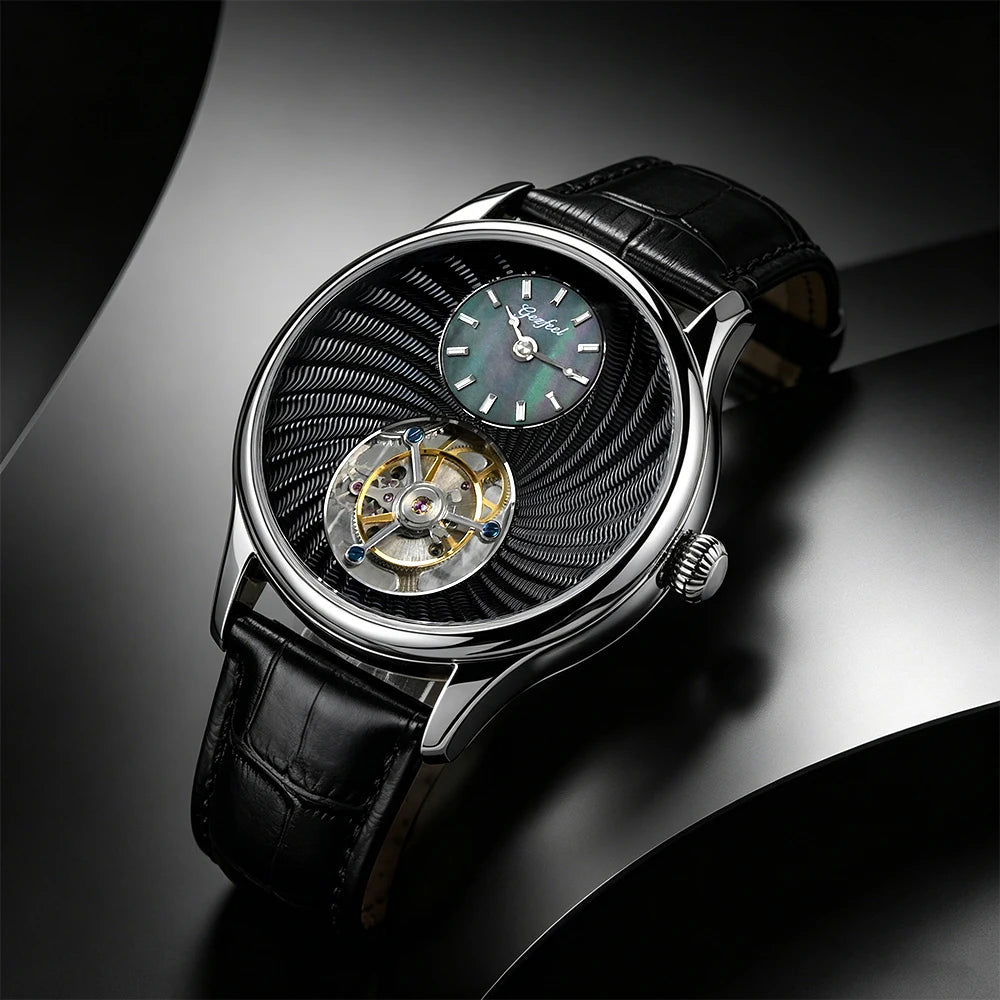 Gezfeel Flying Tourbillon CNC Guilloché Dial Watch For Men Mechanical Waterproof Mens Watches Luxury Movement Stainless Steell