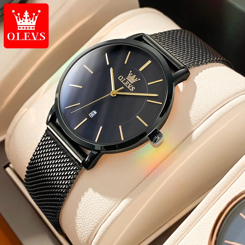 OLEVS Watch For Women Japan Quartz Movement 6.5mm Case Thickness Waterproof Ladies Hand Clock Calendar Fashion Dress Wrist Watch