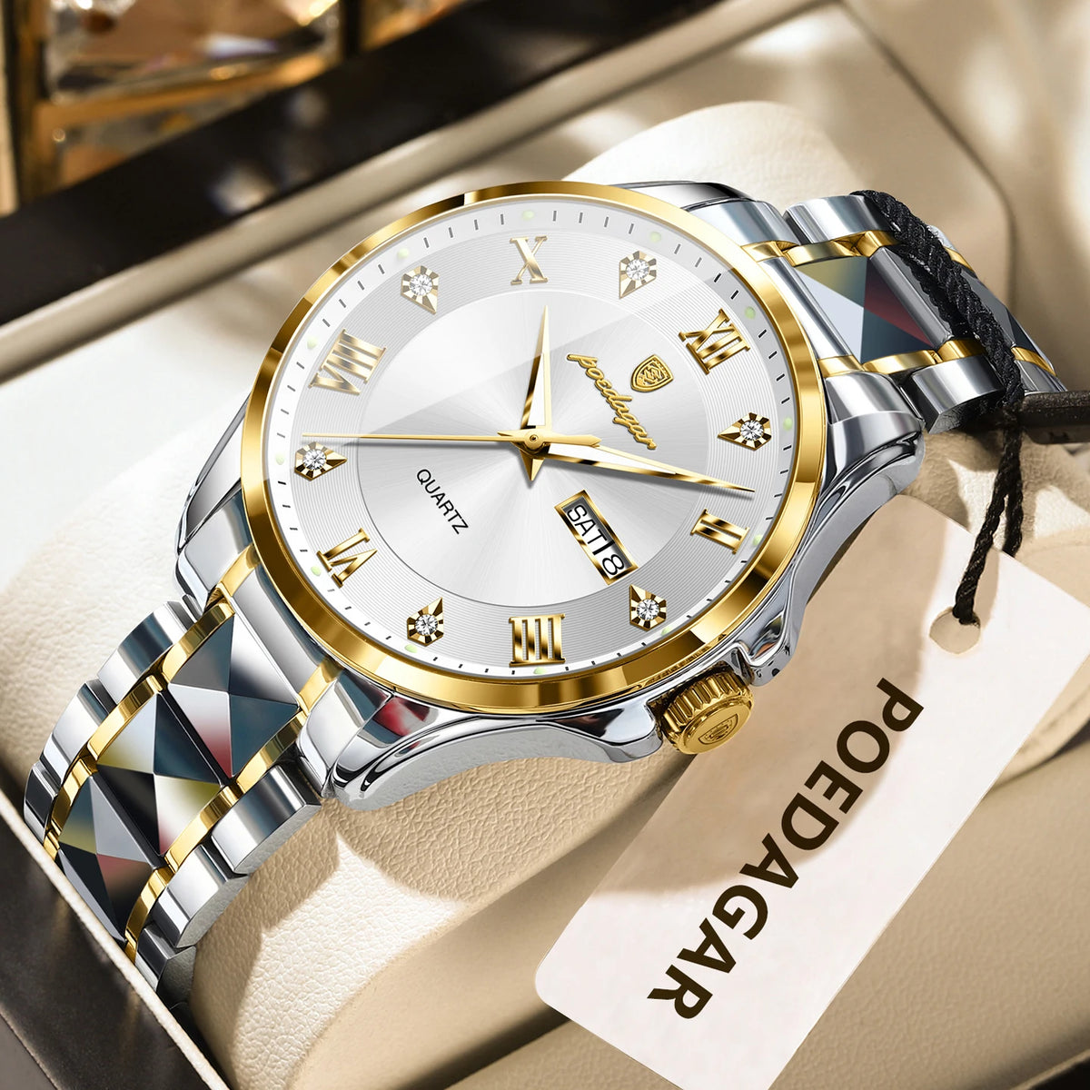 POEDAGAR Original Luxury Man Watch Waterproof Luminous Date Week Fashion Men Clock Stainless Steel Quartz Business Men's Watches