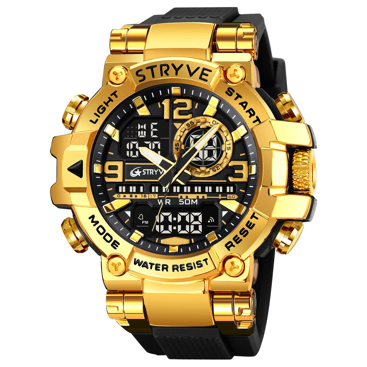 Men's STRYVE 8025 High Quality Digital-Analog Dual Movement 5ATM Waterproof Watches Fashion Sports Men's Relogio Masculino