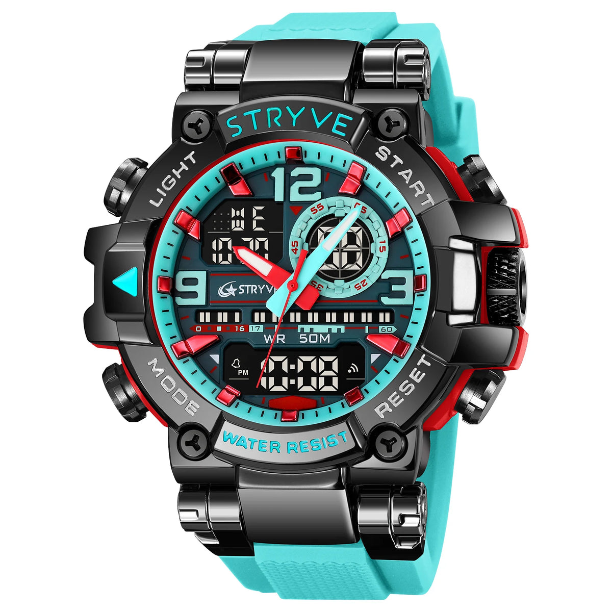 Men's STRYVE 8025 High Quality Digital-Analog Dual Movement 5ATM Waterproof Watches Fashion Sports Men's Relogio Masculino